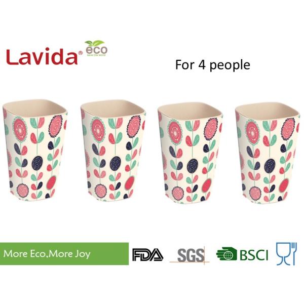 Firm Sturdy Eco Bamboo Fiber Cup Hand Drawn Flower Printed For Fast Food Restaurant