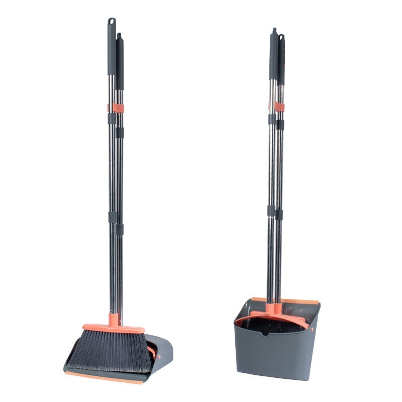 Long Handle Broom and Dustpan Set with Self-Cleaning Teeth