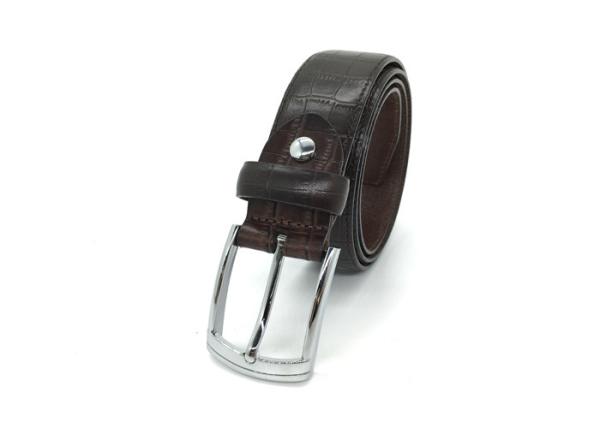 Men’s Matte Croco Embossed Leather Dress Belt 35mm Wide Strap With Shinny Nickel Pin Buckle