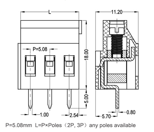 Латунный центр дистанционирования 300V блока терминала 5.08mm зеленого цвета PCB PA66 10A