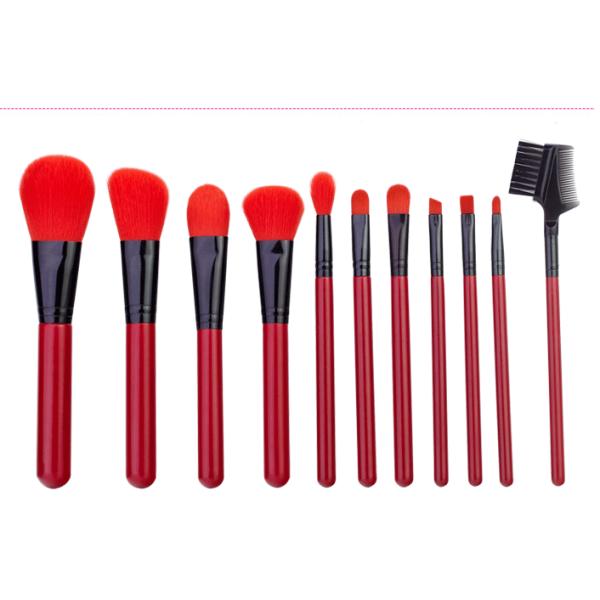 Wooden Handle Red Beauty Professional Cosmetic Brush Set Lightweight