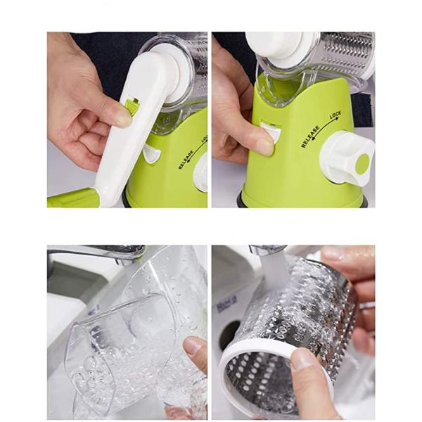 3 Drum Blades Stocked Rotary Cheese Grater for Manual Vegetable Slicer and Walnuts Grinder