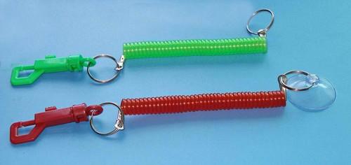 Custom Expandable Flex Plastic Pop Key Coil w/Plastic Snap Clip and 2pcs Split Rings
