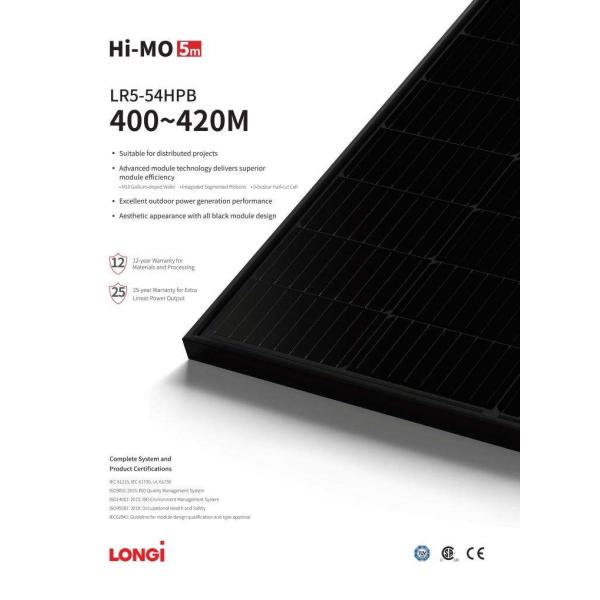 LONGI SOLAR LR5 54HIB 400W 405W 410W 415W 420W Solar Panel Kit