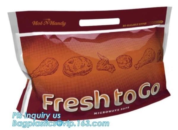Anti Fog Material Resealabele Plastic Hot Chicken Bag, slide zipper pet microwave oven roasting bag, OEM logo plastic PE