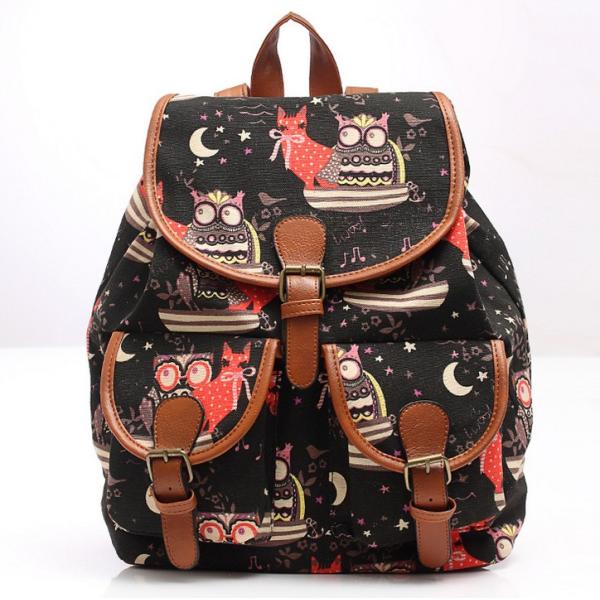New wave canvas printing leisure backpack schoolbag travel Female