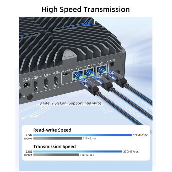 14th Gen Core Ultra 5 125U Industrial Mini PC with Fanless Design and Din-Rail Mount for Edge Computing