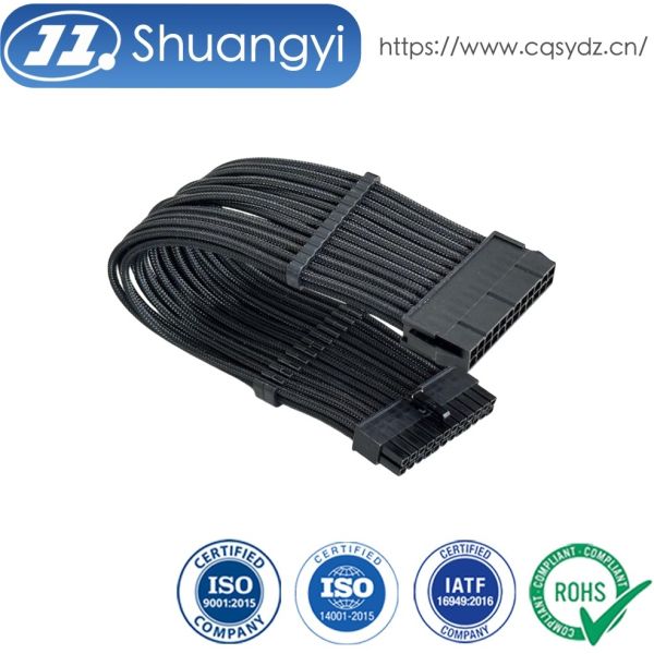 Custom ATX 24 Pin PSU Power Connector Cable, Braided Sleeved Wire Harness for Gaming PC Motherboard, High Current Electrical Transmission, OEM Server Power Supply Systems