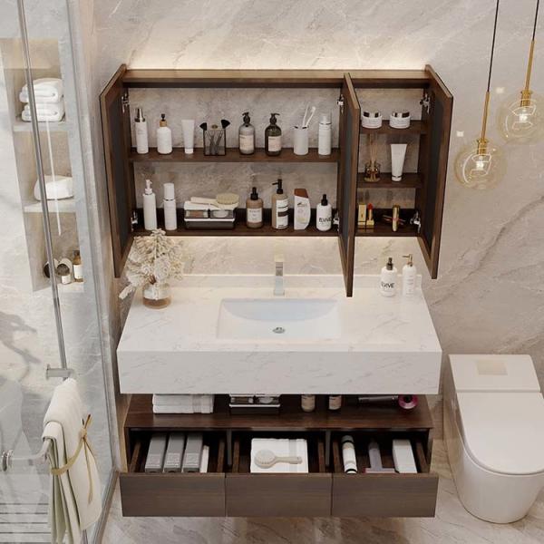 Marble ceramic basin Bathroom Sink Mirror Cabinet Multi Layer