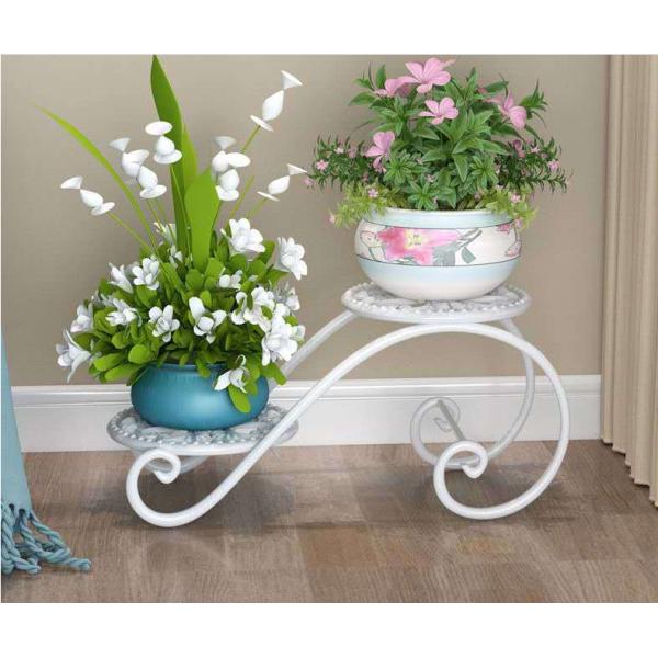 White 2 Tier Flower Cart Plant Stand , 45cm Width Plant Cart Indoor