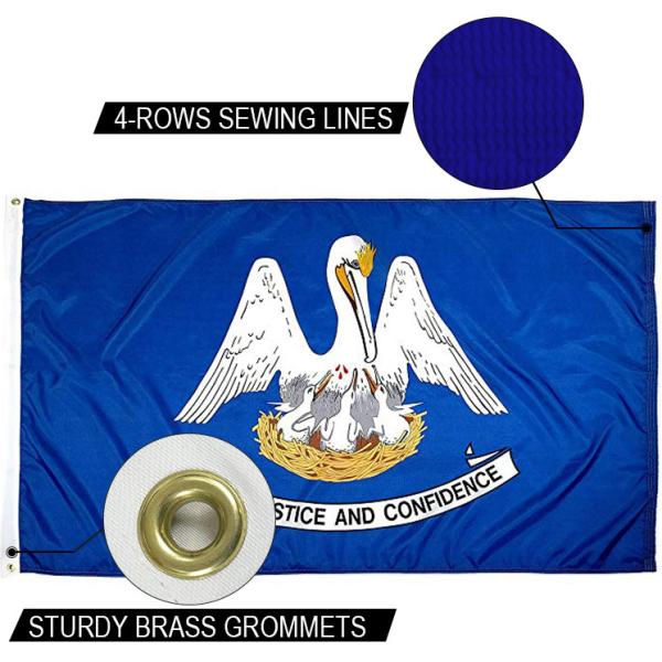 Nylon Custom Flag State Of Louisiana Flag 3x5' Strong Canvas Heading And Brass Grommets