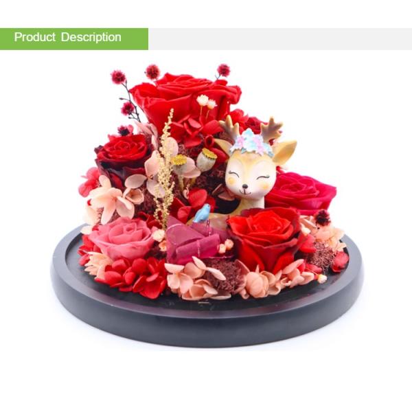 Christmas Reindeer Eternal Rose Flower In Glass Perfect For Gift
