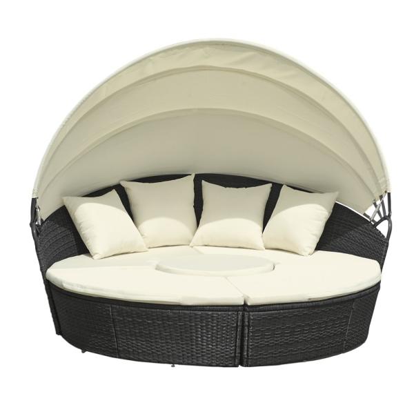 KD Round Wicker Outdoor Rattan Daybed In All Weather With 4pcs Pillow