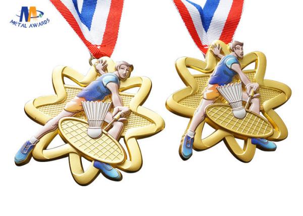 65*4MM Badminton Sports Cut Out Medals With Ribbon
