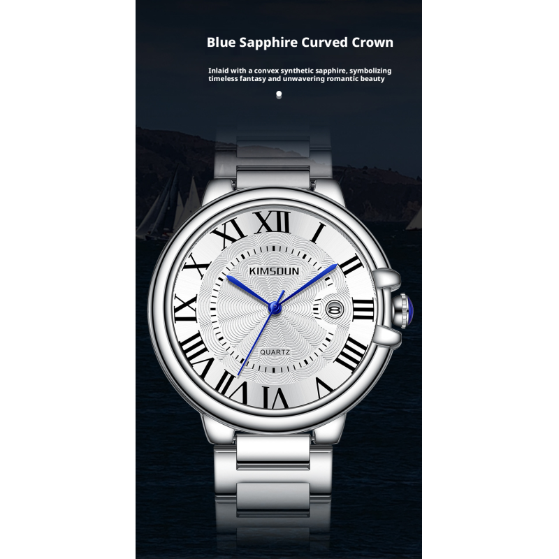 Men Roman Numeral Dial Business Quartz Watch Stainless Steel Bracelet Luminous Waterproof Calendar Dress Wristwatch Silver Gold Multi Color Options