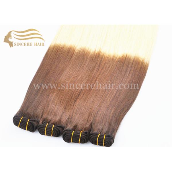 Top Quality 55 CM Straight Ombre Blonde Remy Human Hair Weft Extensions For Sale