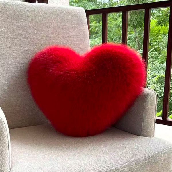 Heart Shaped Faux Fox Fur Pillow 40X50cm Household Items For Adults