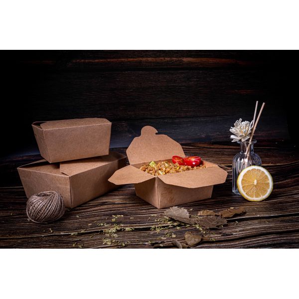Kraft Paper Clip-on Food Container with 129*106*64mm, 210*154*48mm, and 216*159*65mm Sizes for Secure Takeout
