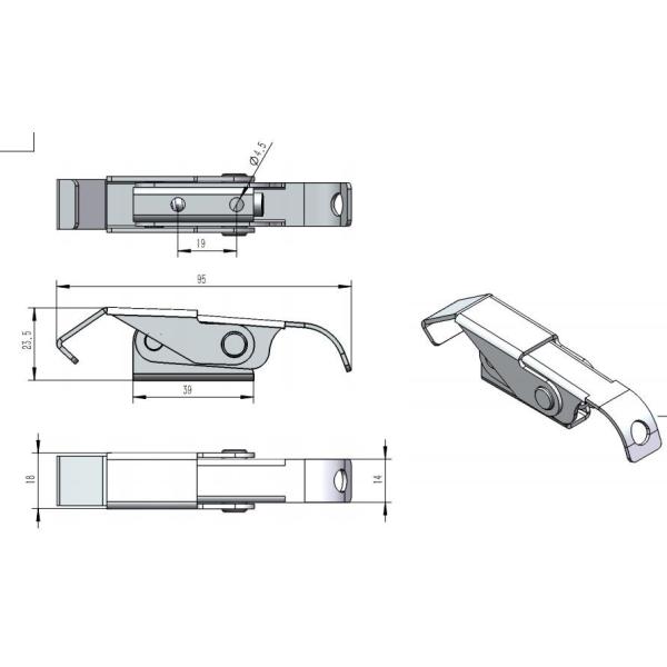 Silver Stainless Steel Over Center Latches Fastener 95*18*1.5mm For Mold Machine
