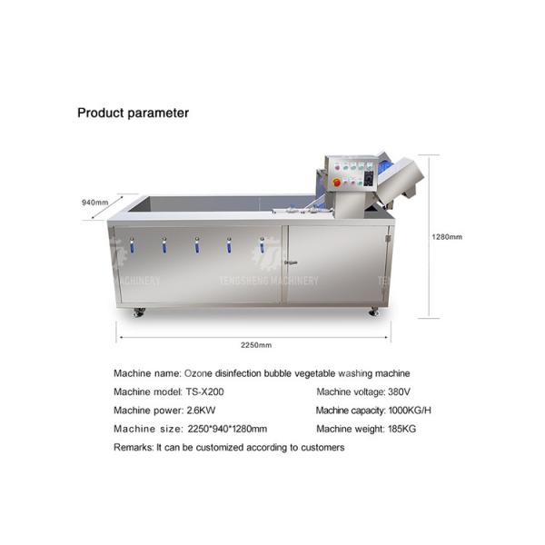 Lavadora de acero inoxidable de la burbuja de la desinfección del ozono de la lavadora comercial de la fruta y verdura 185KG