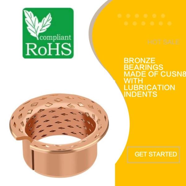 Bronze Flanged Sleeve Bushing & Bearings Made Of CuSn8 With Lubrication Indents