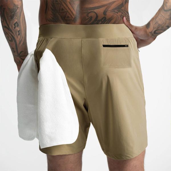 2 In 1 Athletic Training Workout Men Gym Shorts Polyester Double Layer Quick Dry