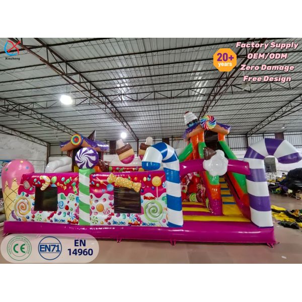 Commercial Christmas Candy Colorful Big Inflatable Bounce House Slide Fun City