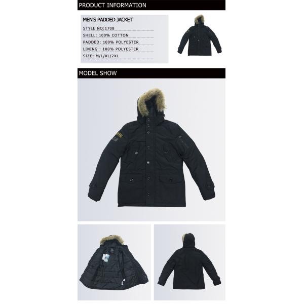 Water Resistant Mens Light Padded Jacket With Two Side Pocket 1000PCS QTY