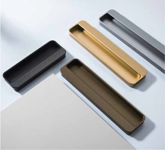 Nuevo diseño de aluminio incrustado escondido cajón oculto tira de la manija