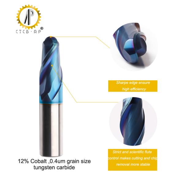 HRC60 12% Cobalt Carbide Ball End Mill With PVD Coating