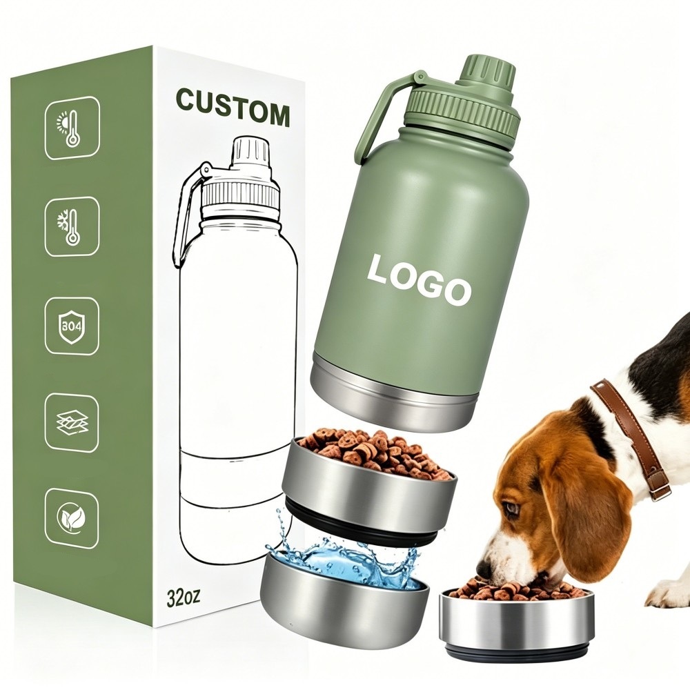 Portable 32 Oz Insulated Stainless Steel Dog Water Bottle For Outdoor Travel