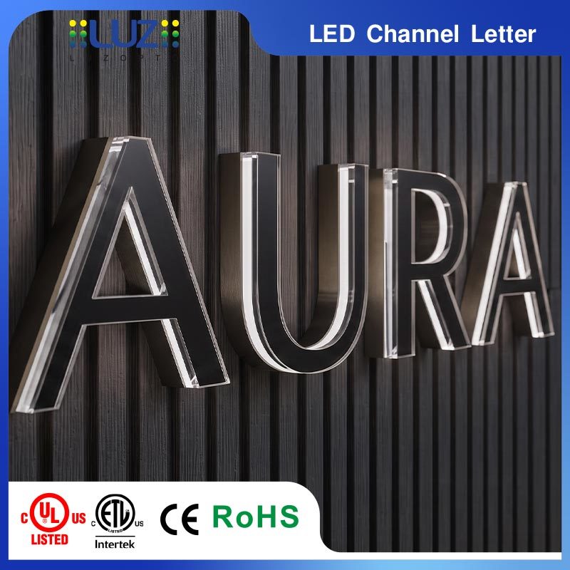 Metal Base Plate Top Layer Miniature Architectural Precision Edge-Lit LED Letter For Luxury Fashion Brand