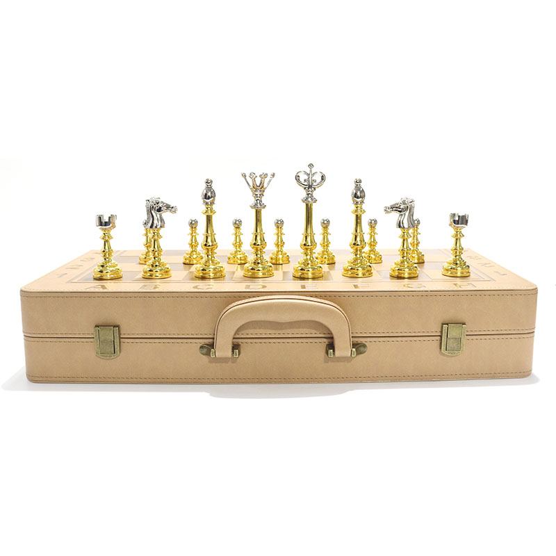 Luxury Zinc Alloy Chess Set with Foldable Wooden Board and Customized Logo for Adults and Children