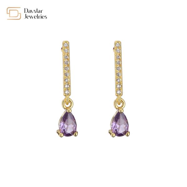 Colored Water Drop Diamond Zircon Crystal Pendant Stud Earrings 18k Gold Plated