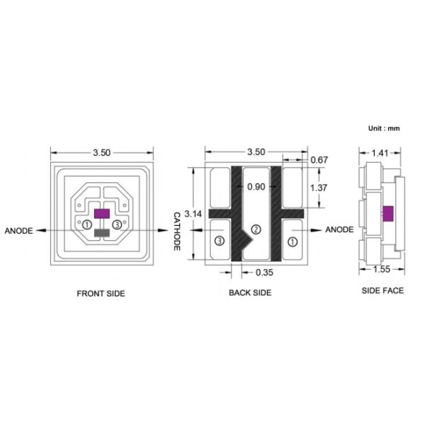 очиститель воды воздуха стерилизации больницы обломока ICU СИД 0.5W 3.5x3.5MM SMD UVC