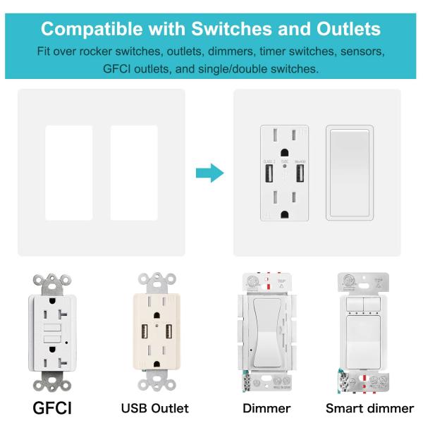 Plastic Switch Wall Plate White Screwless Outlet Covers For US Socket