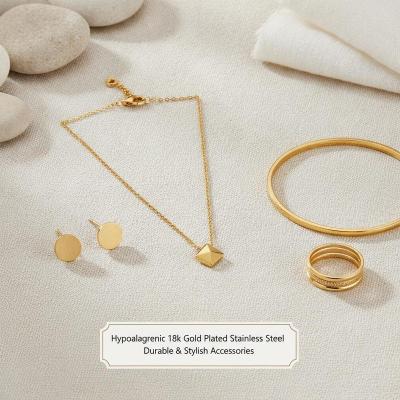 Hypoallergenic 18k Gold Plated Stainless Steel Jewelry Fashion Trendy Easy To Clean With Soft Cloth Durable Stylish Accessories