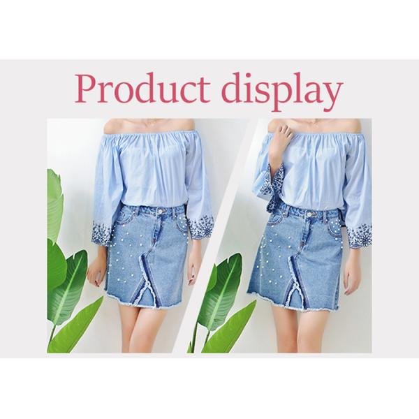 Young Ladies Short Denim Mini Skirt With Pearls , Women's A Line Denim Skirt