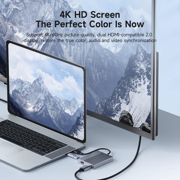 USB-C Type-C на двойной HDMI MST мультимониторный адаптер 4K 60Hz для Windows Android Mac OS