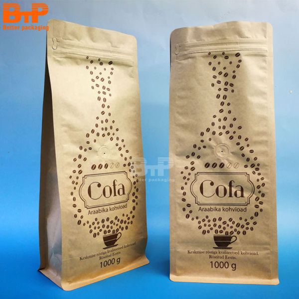 1KG Custom Heat Seal Aluminum Foil Lined Kraft Paper Side Gusset Coffee Bean Packaging Bag with Aroma Valve and Zipper China Fac