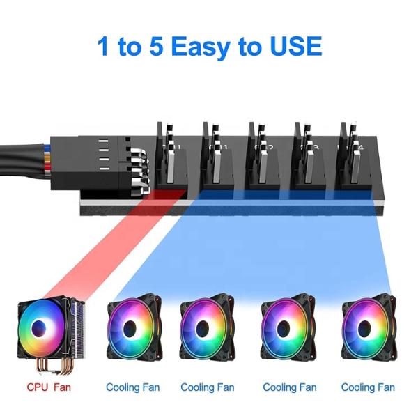 1 to 5 Ways 4 Pin Splitter PWM PC Fan Hub Power Supply Cable for ATX Computer Case 4 Pin and 3 Pin Cooling Fans