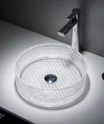 a mão do tampo da mesa de 12mm lava a bacia 15,5 avança a bacia transparente de Crystal Round Bathroom Sink Basin