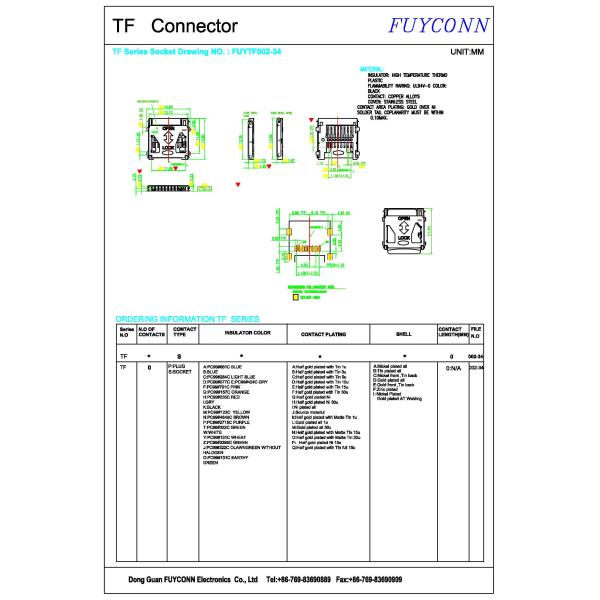 Push Holder Reversed Sink Plate 1.10 SIM 4 Feets TF Card Connector