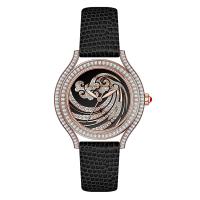 Montre à quartz de luxe avec bracelet en cuir incrusté d'un grand nombre de bijoux en zircon