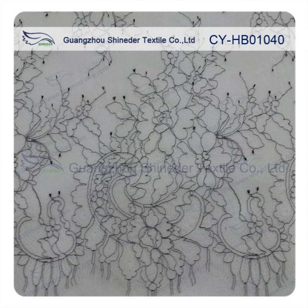 Thin Soft Charming Chantilly Floral Bridal Lace , Nylon Scallop Wedding Dress Lace
