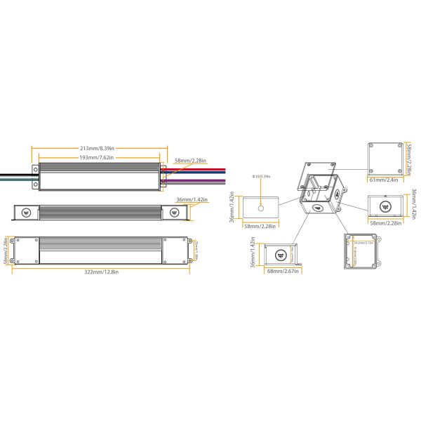 Driver LED dimmable Triac IP66 180W 200W pour boîtier de jonction pour bandes LED