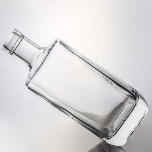 Glass Collar Square Gin Whiskey Rum Wine Vodka Bottle 750ml with Synthetic Cork