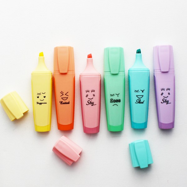 hot sale wholesale candy color 6pcs highlighter pen