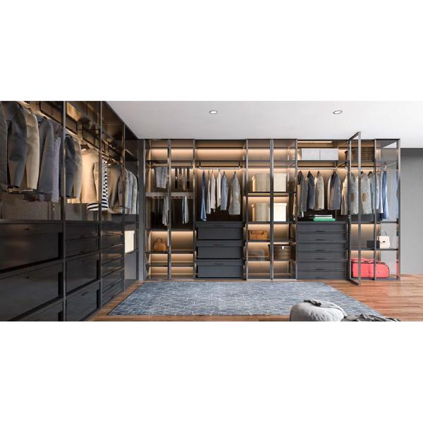 Adjustable MR HDF Board 2024 Luxury Glass Wardrobe Aluminum Wood Door Furniture Custom Designs Closet Wardrobe