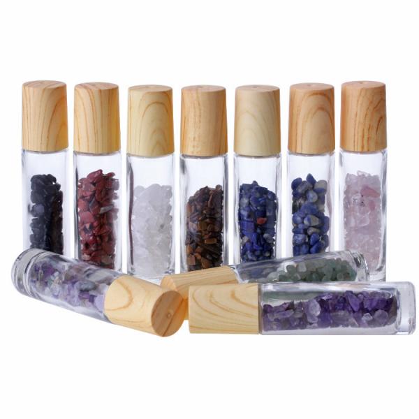 Garrafas vazias de bambu do rolo do perfume de Crystal Gemstone 10ml das tampas